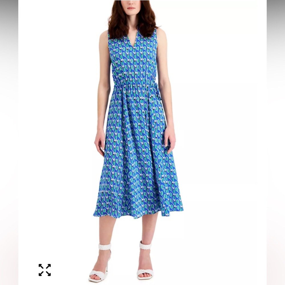 Anne Klein Jenna Drawstring Midi Dress in Blue Lapis Combo NWOT